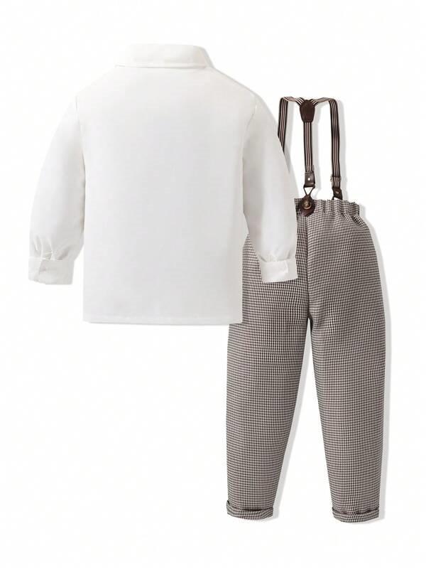 Toddler Boys Shirt And Plaid Pants Suspender Set