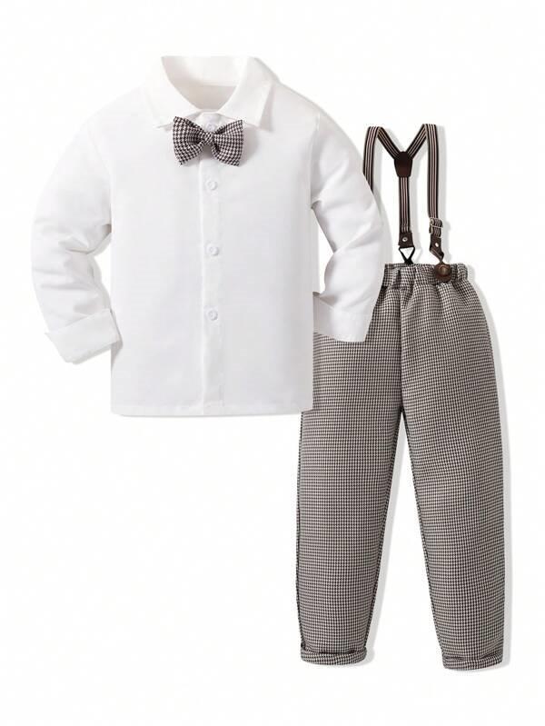 Toddler Boys Shirt And Plaid Pants Suspender Set