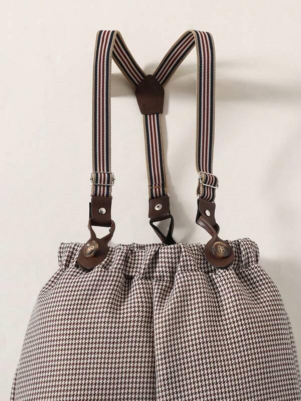 Toddler Boys Shirt And Plaid Pants Suspender Set