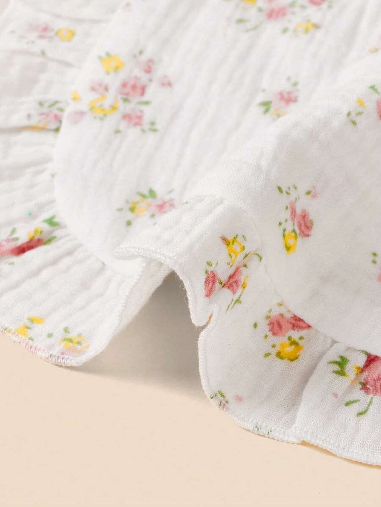 100% Cotton Stylish Ruffle Trim Bibs 2 Piece floral Pink
