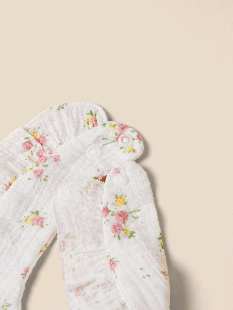100% Cotton Stylish Ruffle Trim Bibs 2 Piece floral Pink
