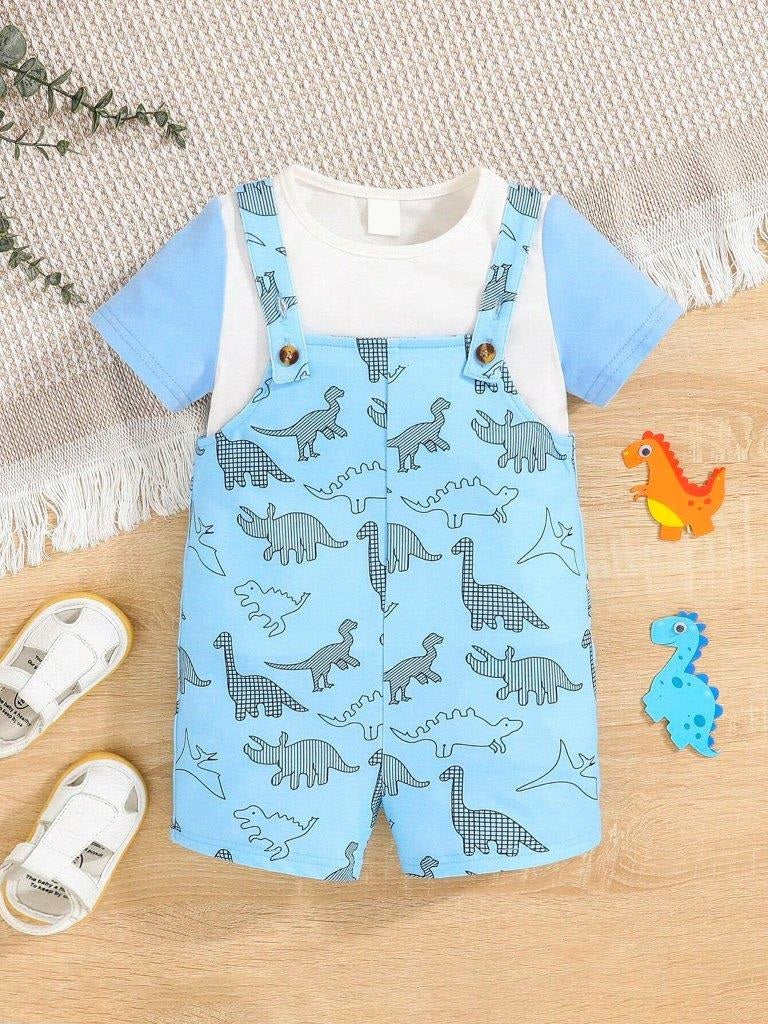 Baby Dino Overall Romper Set