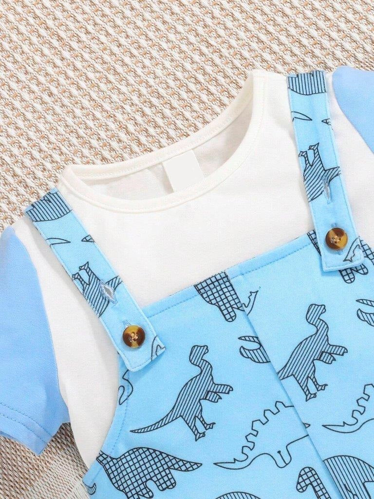 Baby Dino Overall Romper Set