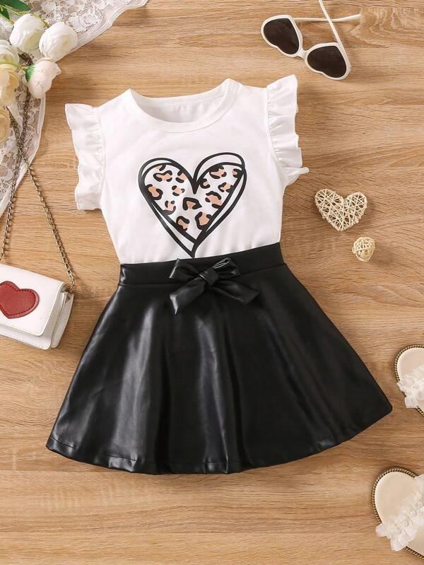 Toddler Girls Heart Print Tee And Skirt Set