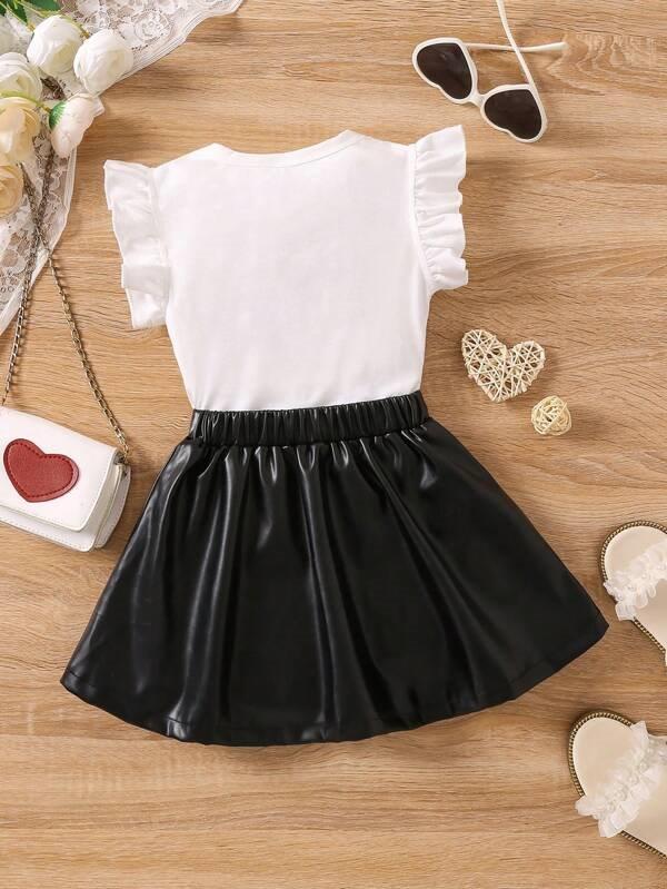 Toddler Girls Heart Print Tee And Skirt Set