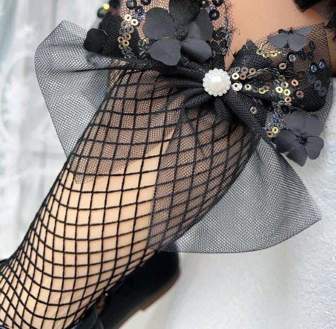 Baby Decor Bow Net Socks Black