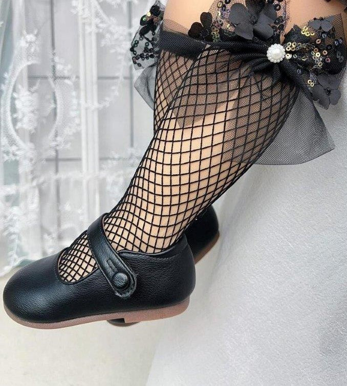 Baby Decor Bow Net Socks Black