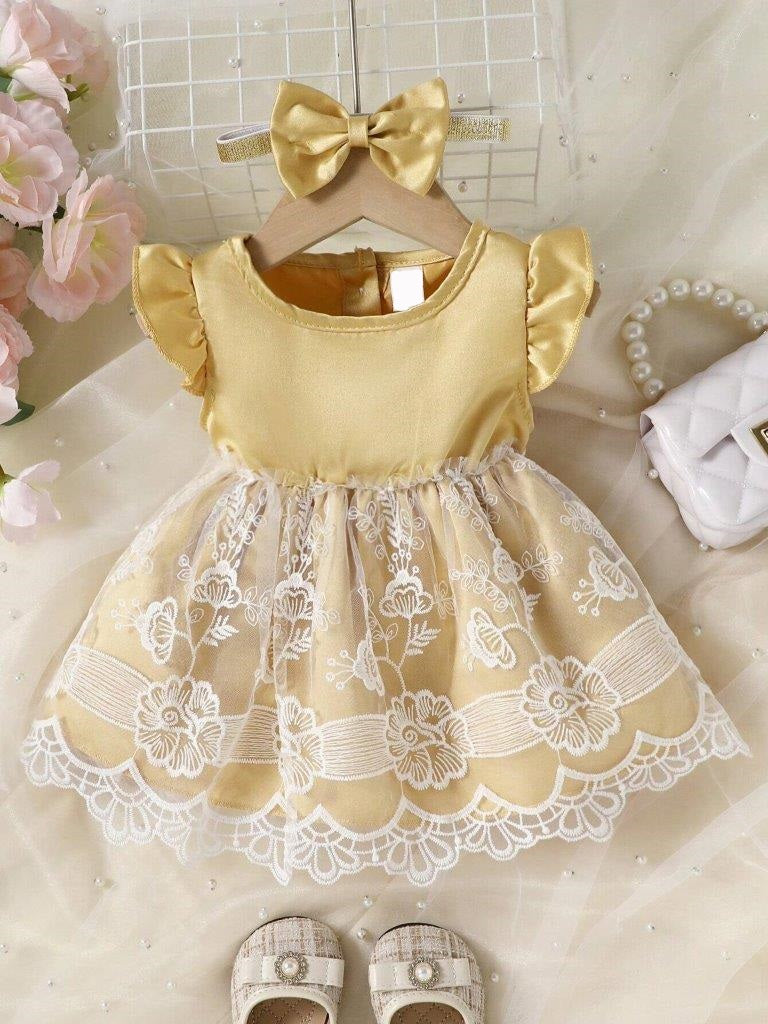 Baby Lace Ruffle Dress Gold