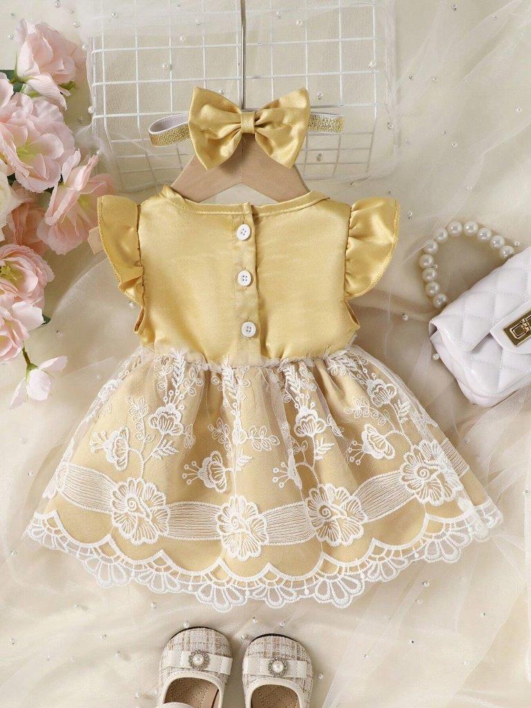 Baby Lace Ruffle Dress Gold