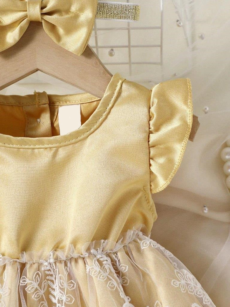 Baby Lace Ruffle Dress Gold