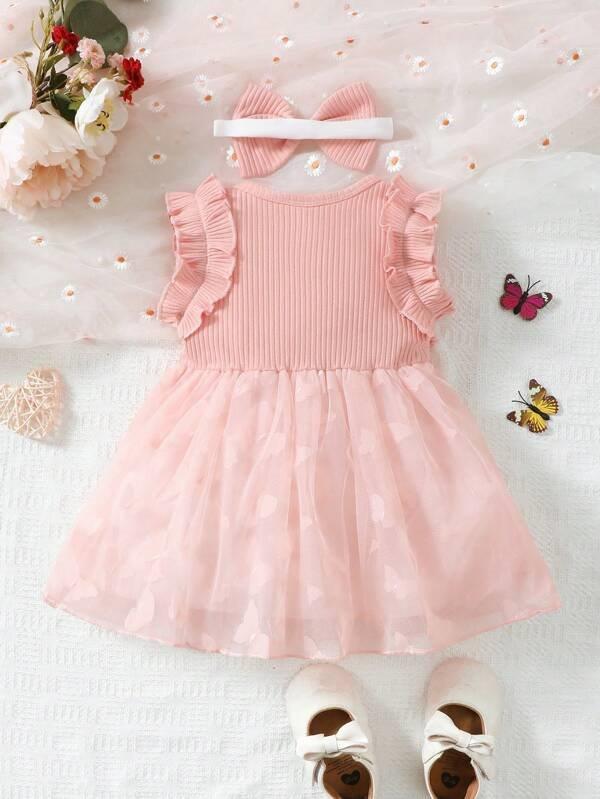 Baby Ribbed Double Bow Front Dress Set