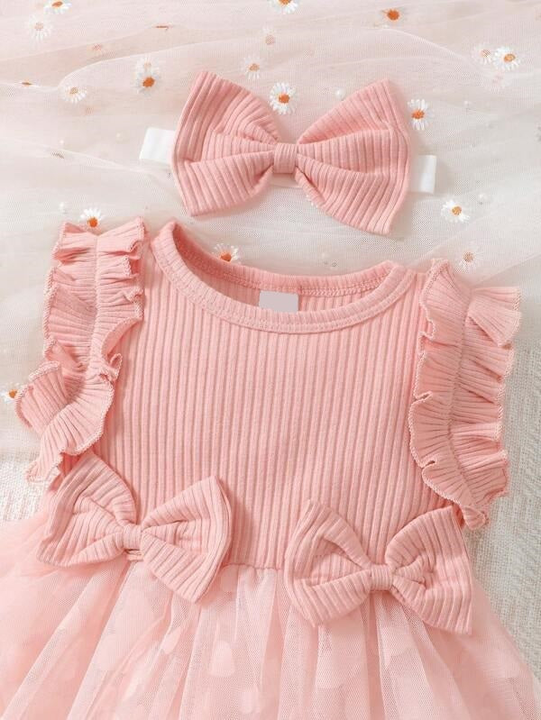 Baby Ribbed Double Bow Front Dress Set