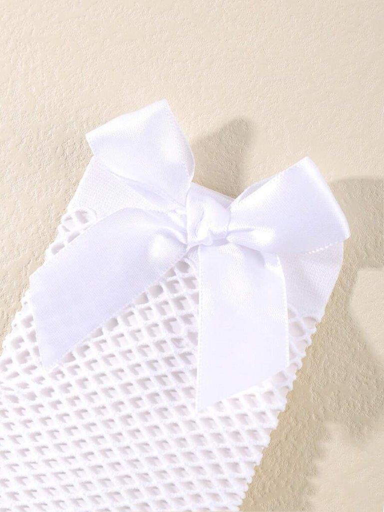Baby Bow Net Socks White 0-6 Months