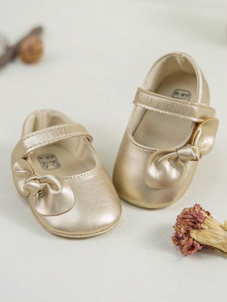 Baby Gold Side Bow Shoes