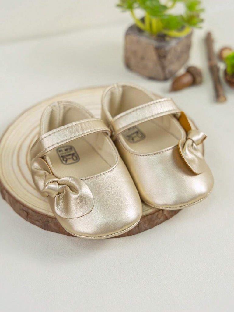 Baby Gold Side Bow Shoes
