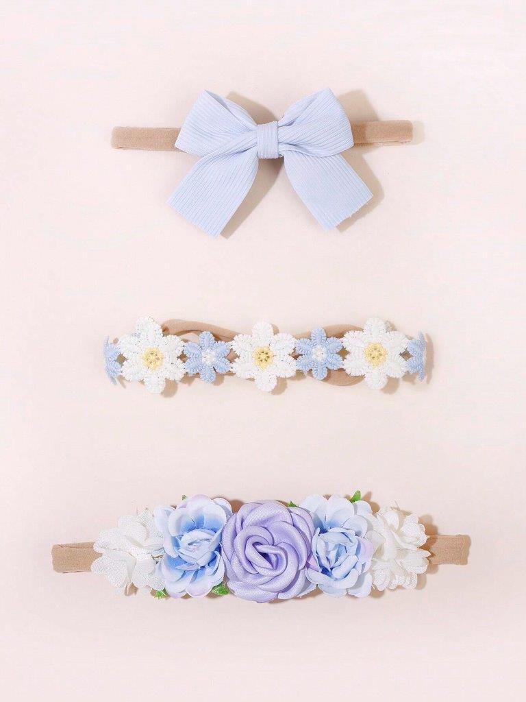 Baby 3 Piece Flower Headband Set Blue
