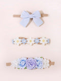 Baby 3 Piece Flower Headband Set Blue
