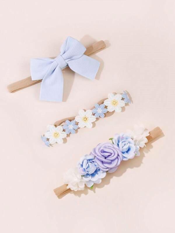Baby 3 Piece Flower Headband Set Blue