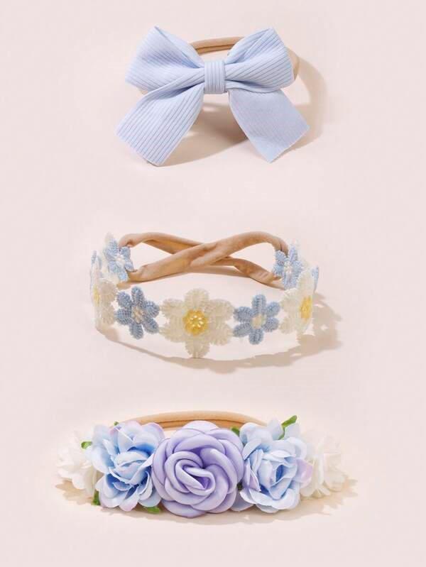 Baby 3 Piece Flower Headband Set Blue
