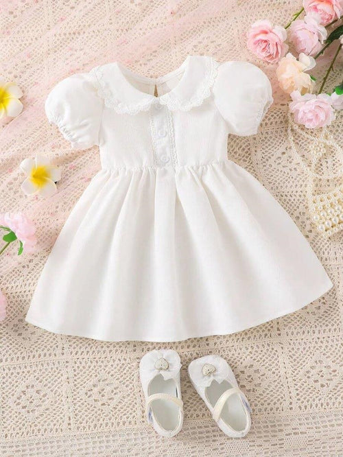 Baby White Peter Pan Color Puff Sleeve Dress