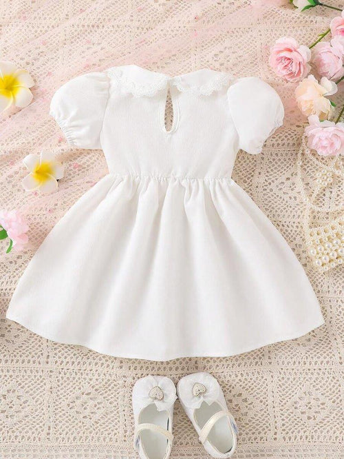 Baby White Peter Pan Color Puff Sleeve Dress