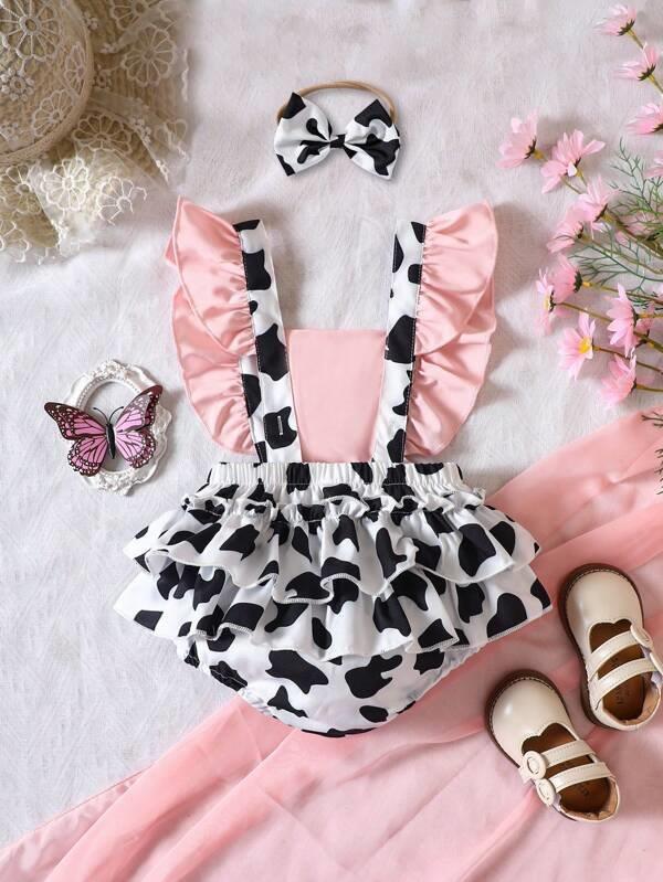 Baby Ruffle Trim Double Bow Bodysuit Dress