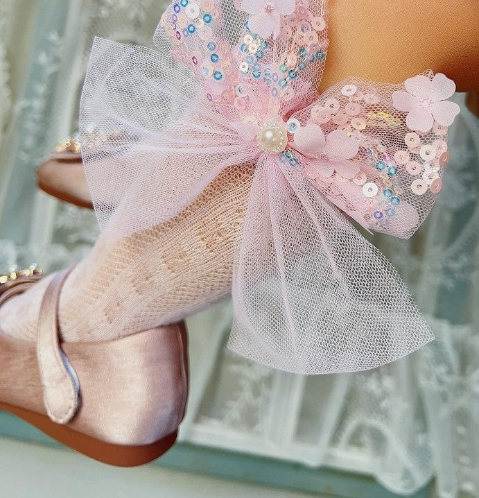 Baby Decor Bow Net Socks Baby Pink