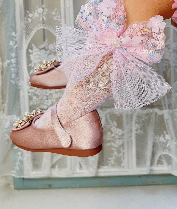 Baby Decor Bow Net Socks Baby Pink
