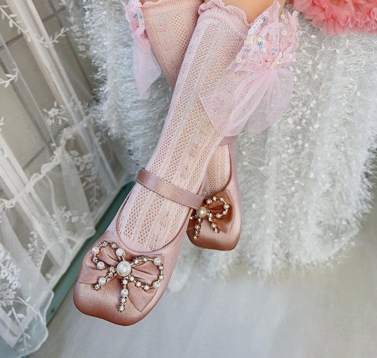 Baby Decor Bow Net Socks Baby Pink