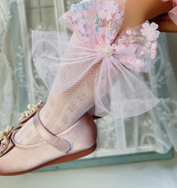 Baby Decor Bow Net Socks Baby Pink