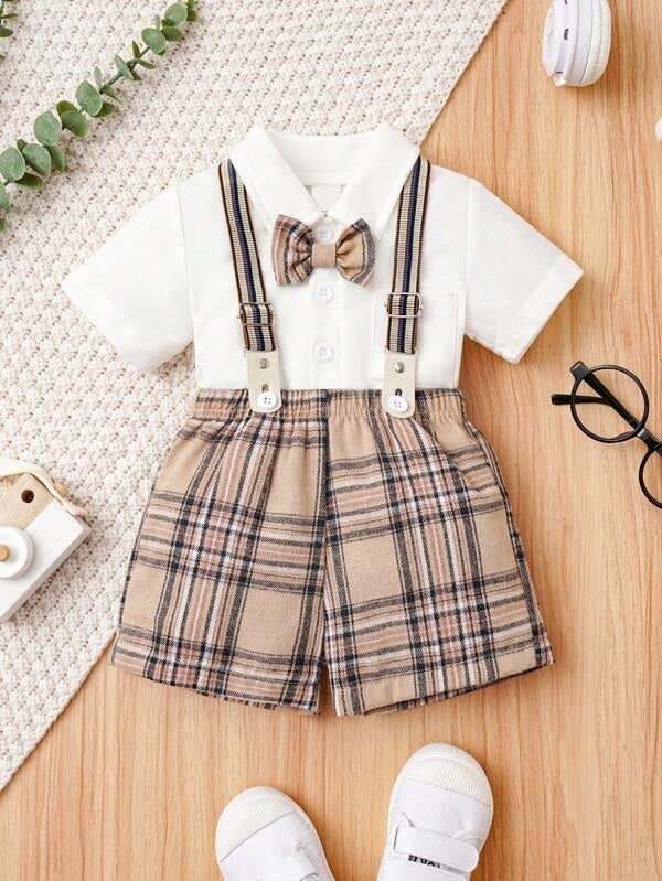 Baby Suspenders Plaid Set