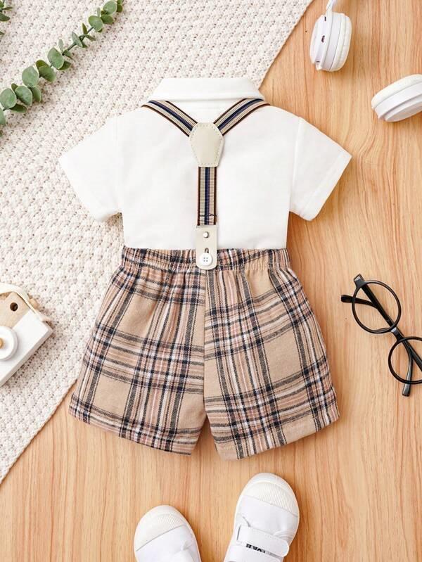Baby Suspenders Plaid Set