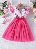 Toddler Girls Pink Floral Belted Dress