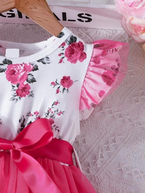 Toddler Girls Pink Floral Belted Dress