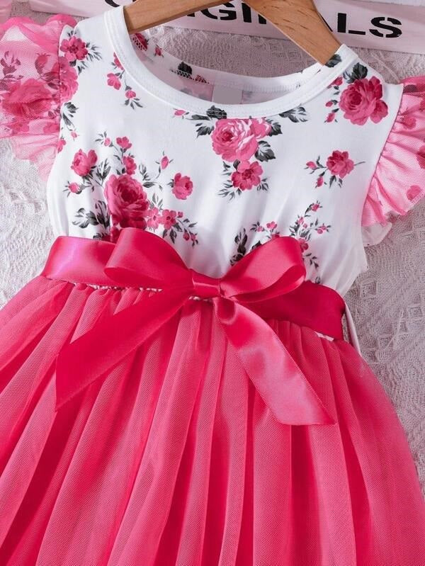 Toddler Girls Pink Floral Belted Dress