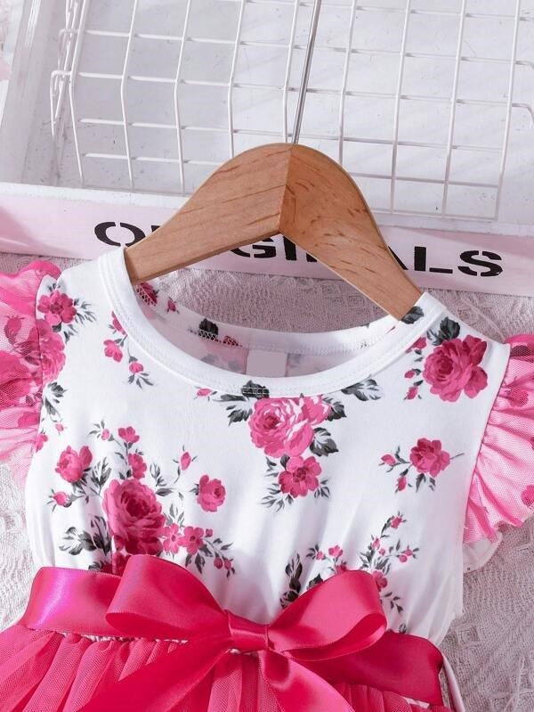Toddler Girls Pink Floral Belted Dress
