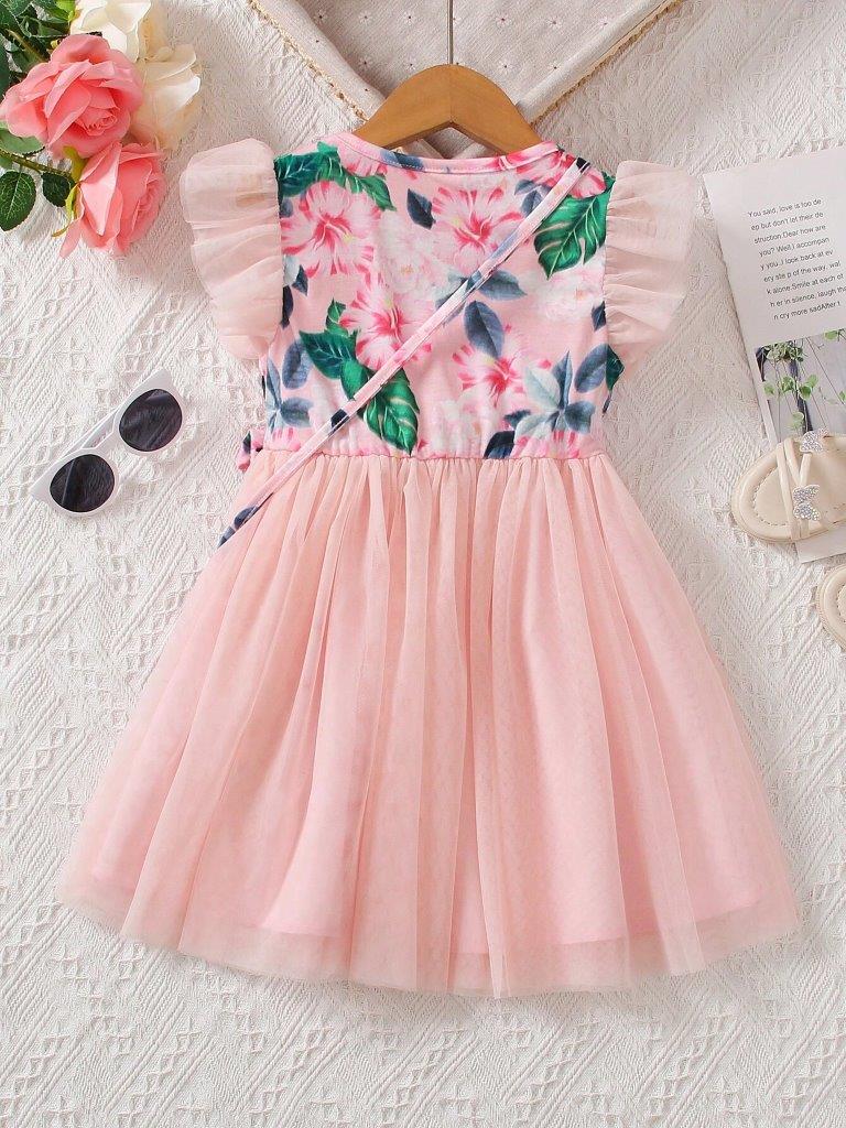 Toddler Girls Floral Print Dress With Bag