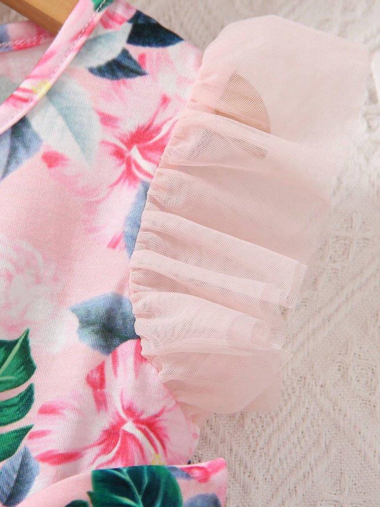 Toddler Girls Floral Print Dress With Bag