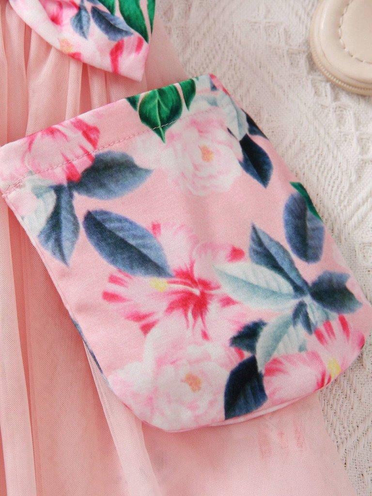 Toddler Girls Floral Print Dress With Bag