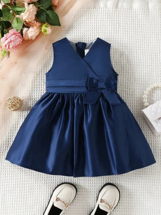 Baby Side Bow Detailed Dress Navy Blue