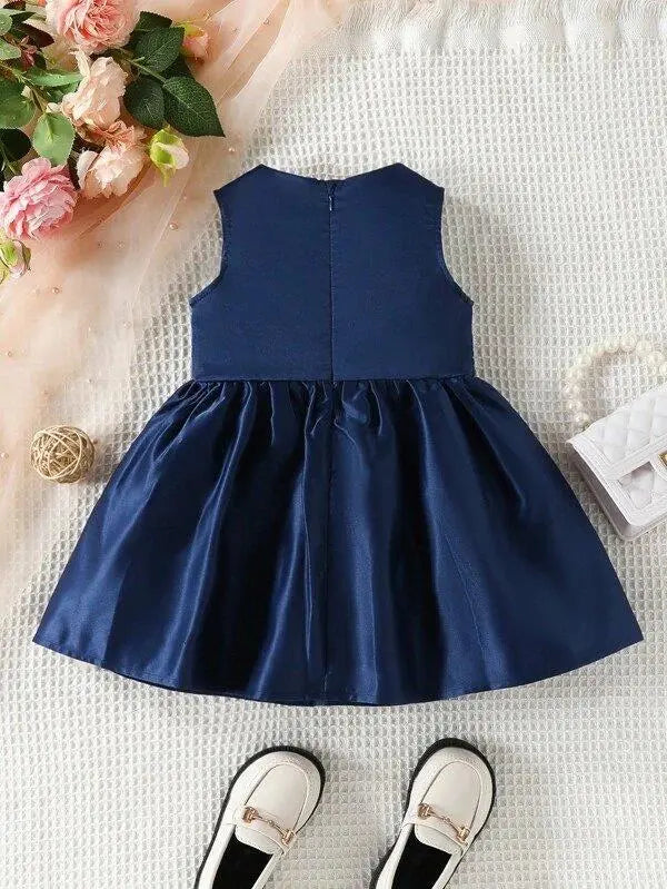 Baby Side Bow Detailed Dress Navy Blue