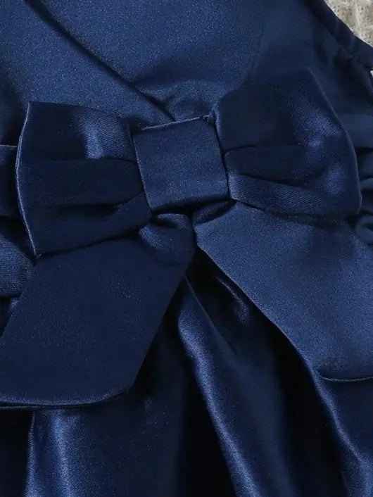 Baby Side Bow Detailed Dress Navy Blue
