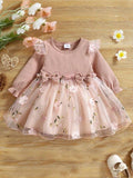 Baby Dusty Pink Embroidery Double Bow Dress