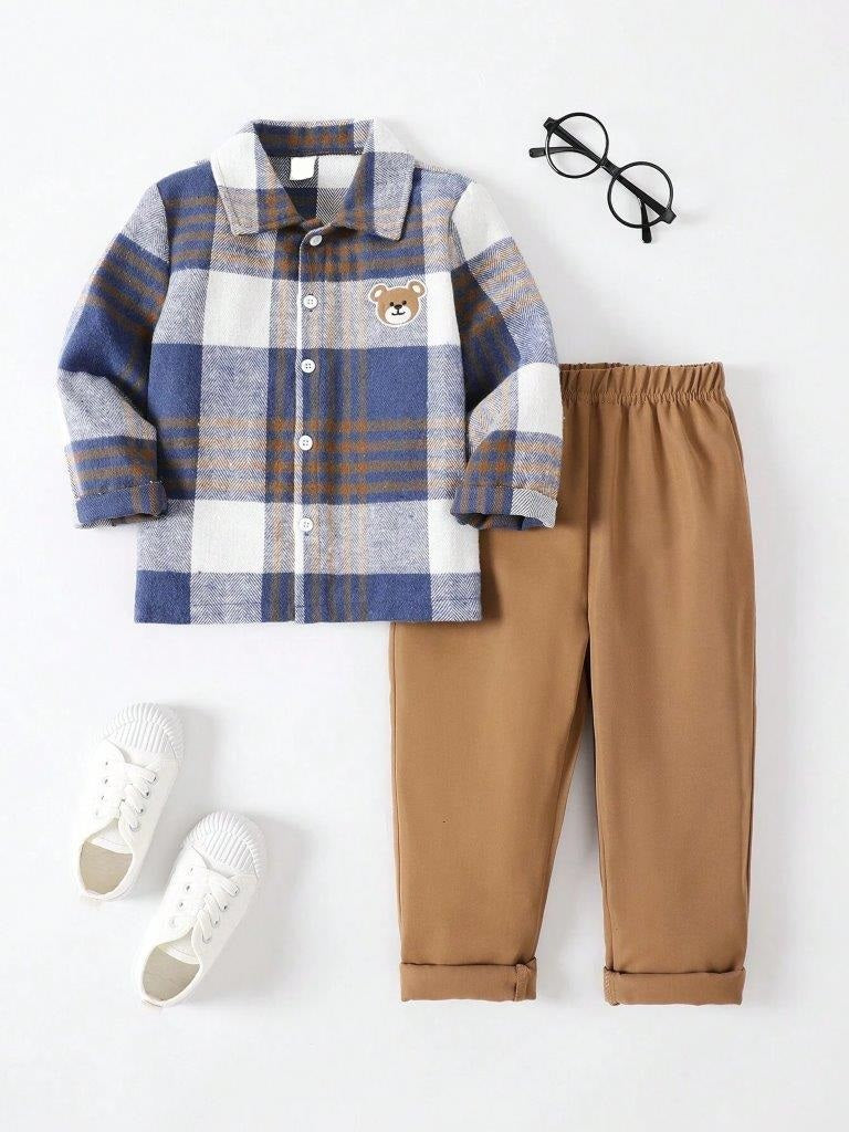 Toddler Boys Plaid Shirt And Pants Set