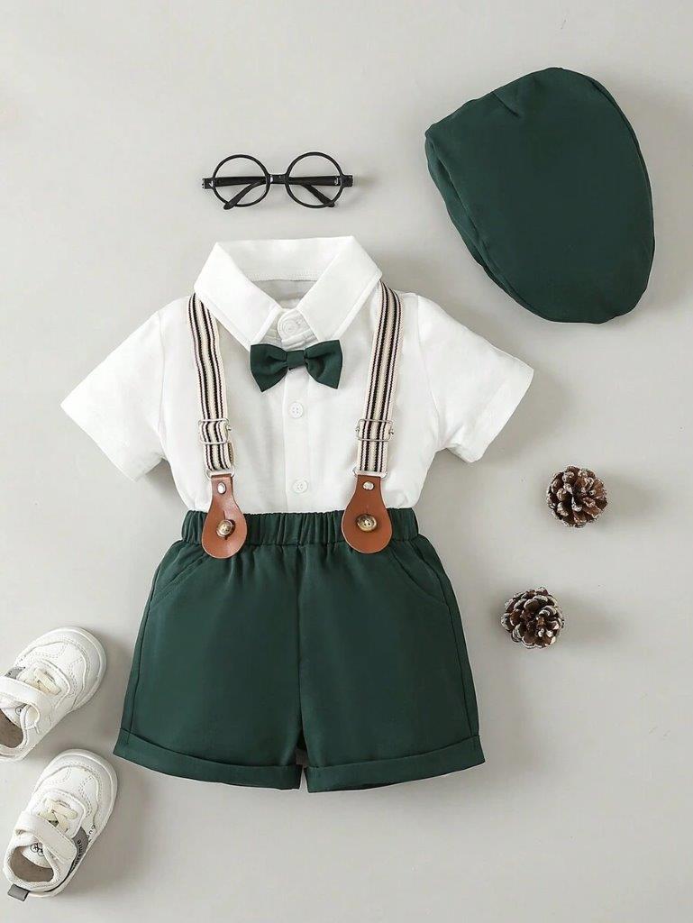 Baby 3 Piece Short Sleeve Suspender Set (Excluding Hat)