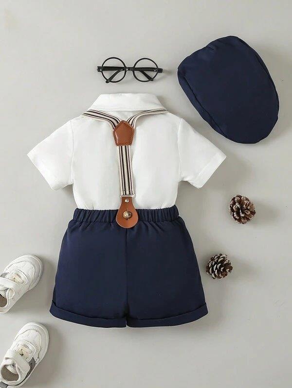 Baby 3 Piece Short Sleeve Suspender Set Blue