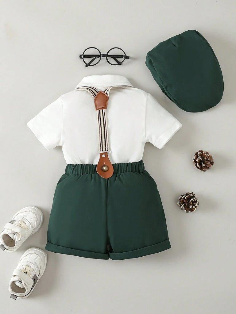 Baby 3 Piece Short Sleeve Suspender Set Green