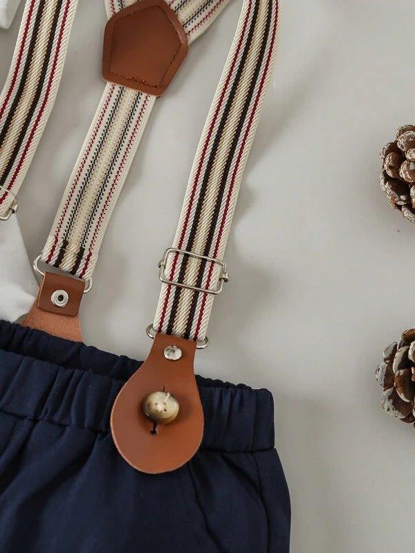 Baby 3 Piece Short Sleeve Suspender Set Blue