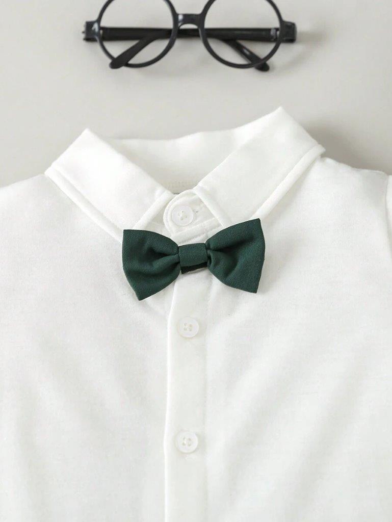 Baby 3 Piece Short Sleeve Suspender Set Green