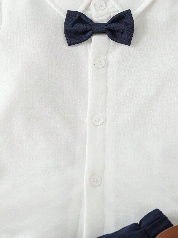 Baby 3 Piece Short Sleeve Suspender Set Blue